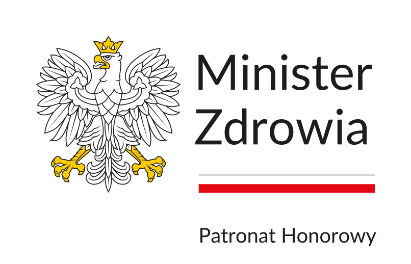 Minister Zdrowia Patronat Honorowy znak podstawowy kolor biale tlo